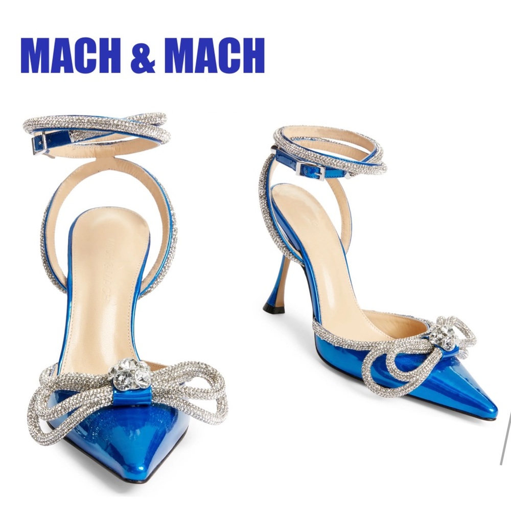 MACH & MACH Crystal Double Bow Pointed Toe Pump Wedding party summer style